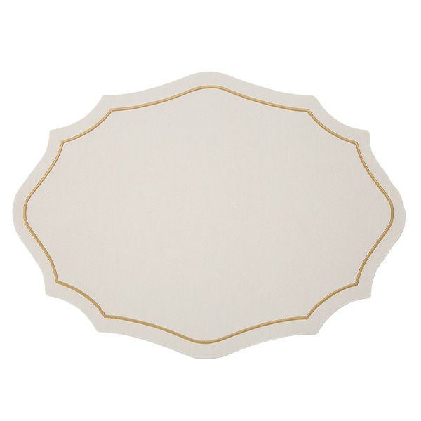 トルコ雑貨 アルテペレ カーリー プレースマット／ランチョンマット デニム調 ホワイト／ゴールド 35×48cm PVC加工合皮製 撥水加工