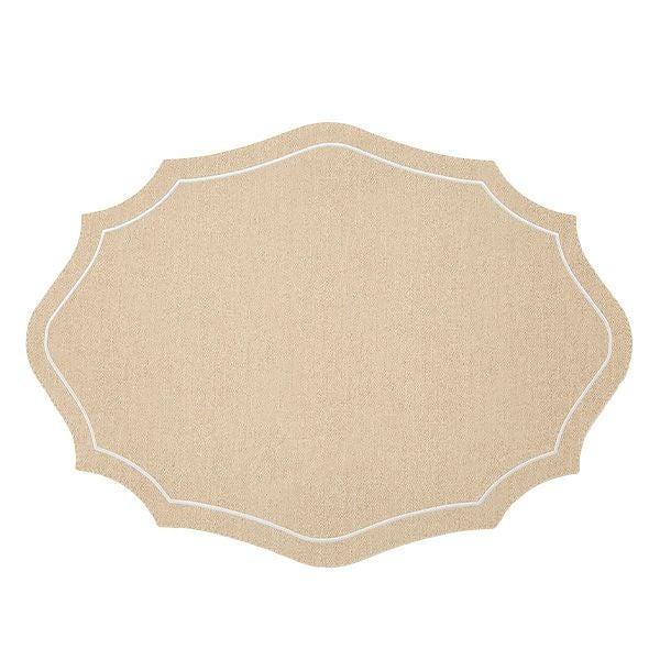 トルコ雑貨 アルテペレ カーリー プレースマット／ランチョンマット デニム調 ベージュ／ホワイト 35×48cm PVC加工合皮製 撥水加工