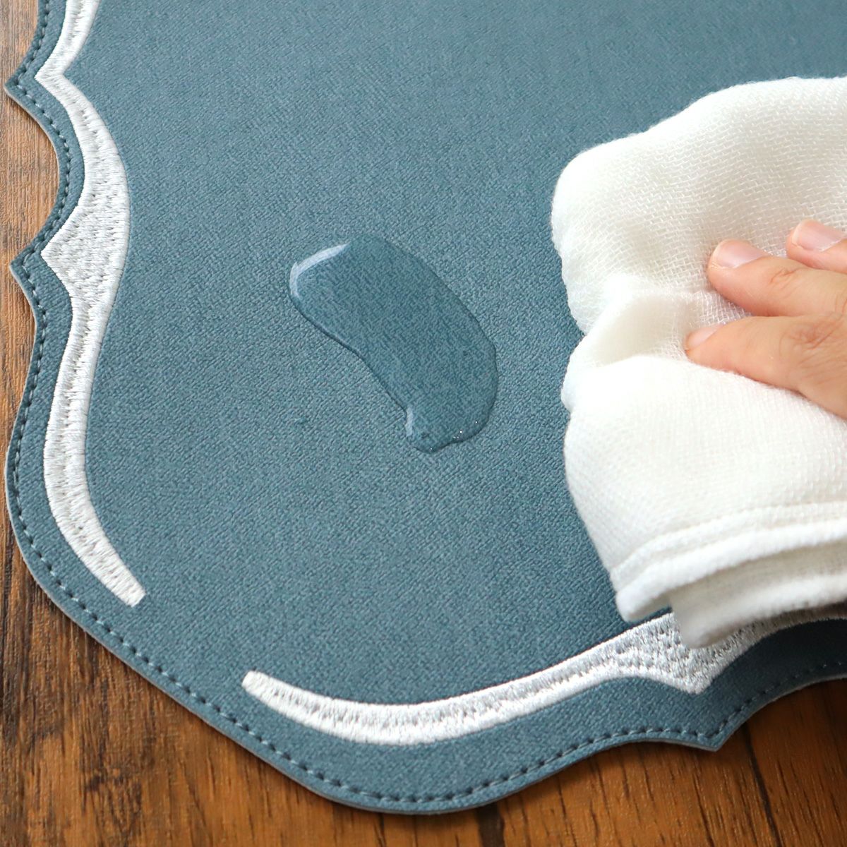 トルコ雑貨 アルテペレ スクエア プレースマット／ランチョンマット デニム調 グリーン 38×38cm PVC加工合皮製 撥水加工