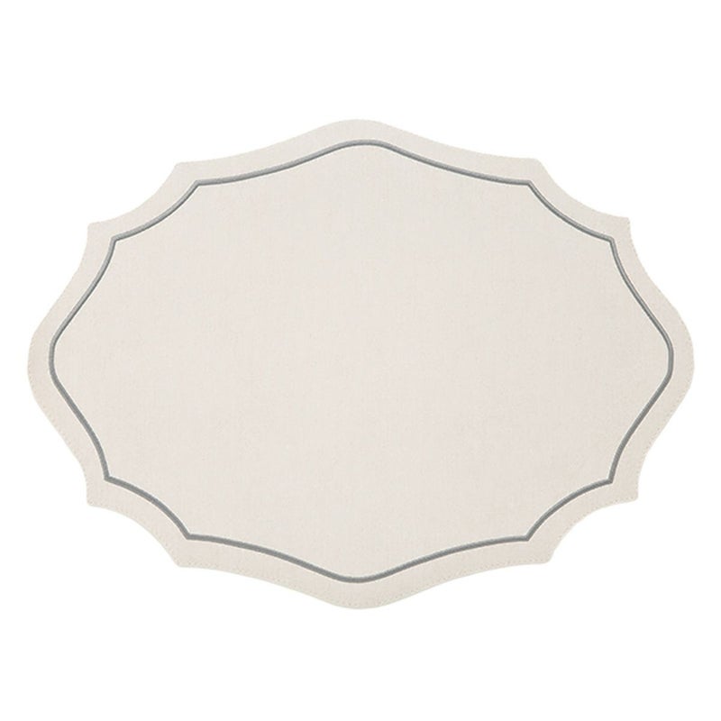 トルコ雑貨 アルテペレ カーリー プレースマット／ランチョンマット デニム調 ホワイト／シルバー 35×48cm PVC加工合皮製 撥水加工