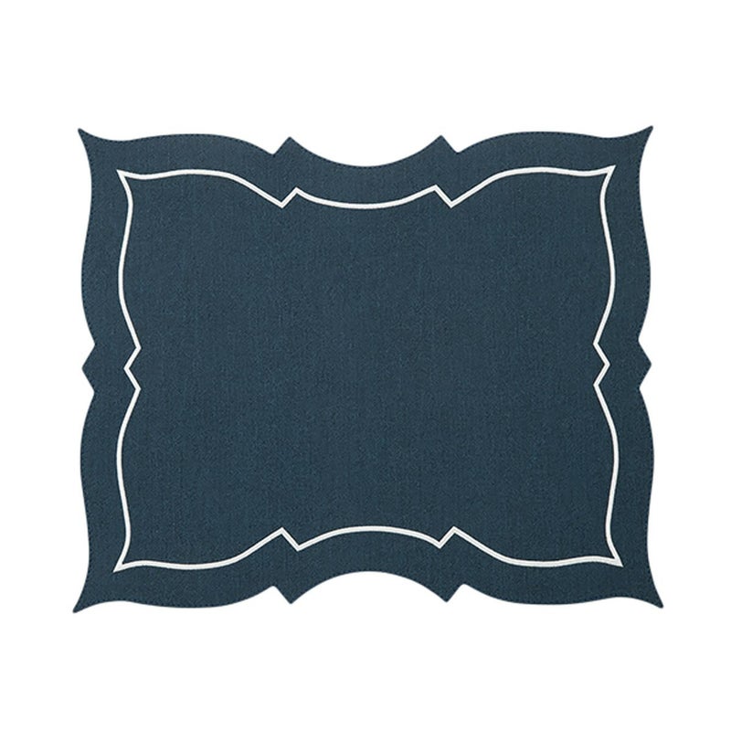 トルコ雑貨 アルテペレ バタフライ プレースマット／ランチョンマット デニム調 ネイビー／ホワイト 38cm PVC加工合皮製 撥水加工