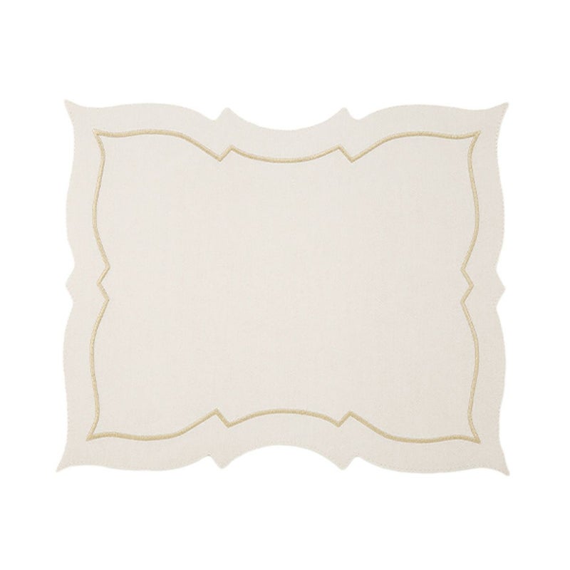 トルコ雑貨 アルテペレ バタフライ プレースマット／ランチョンマット デニム調 ホワイト／シャンパン 刺繍ラメ入り 38cm PVC加工合皮製 撥水加工