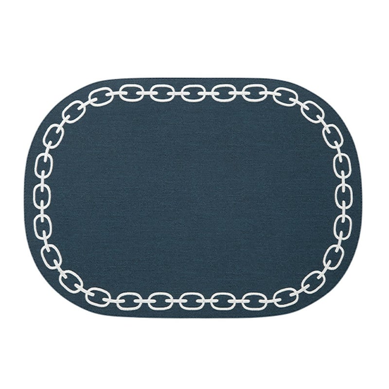 トルコ雑貨 アルテペレ チェーン プレースマット／ランチョンマット オーバル デニム調 ネイビー／ホワイト 32×45cm PVC加工合皮製 撥水加工