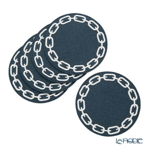 トルコ雑貨 アルテペレ チェーン コースター 11.5cm 5枚セット デニム調 ネイビー／ホワイト PVC加工合皮製 撥水加工