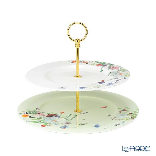 ローゼンタール グランドエア 2段ケーキスタンド ホワイト／ソフトセージグリーン 組み立て式