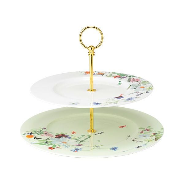 ローゼンタール グランドエア 2段ケーキスタンド ホワイト／ソフトセージグリーン 組み立て式