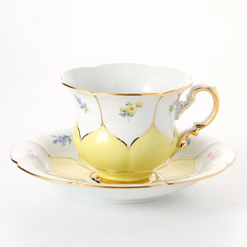 マイセン（Meissen） 黄色のバラ（ブーケ）と忘れな草 139210／00582 コーヒーカップ＆ソーサー 200ml