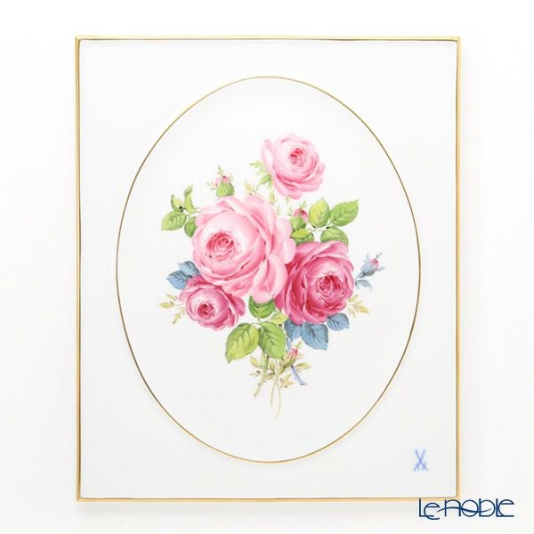 マイセン（Meissen） 陶板 130110／53n31 ピンクローズブーケ 25×20.5cm