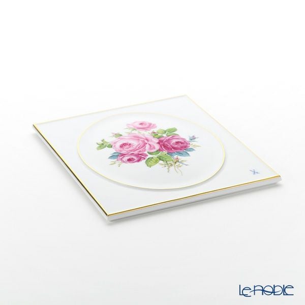 マイセン（Meissen） 陶板 130110／53n31 ピンクローズブーケ 25×20.5cm