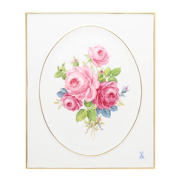 マイセン（Meissen） 陶板 020810／53n31 ピンクのバラ／忘れな草 25