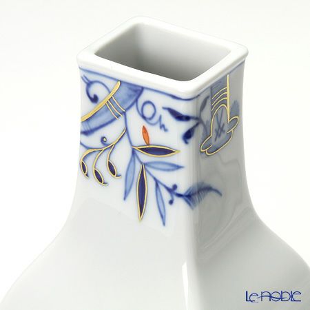 マイセン（Meissen） ブルーオニオン スタイル レッド＆ゴールド 80a095／50097 花瓶（角型） 13cm