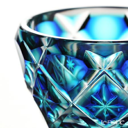 薩摩切子 ミニ猪口 二重被せ 琉璃／緑 翡翠（かわせみ） 60ml 57775