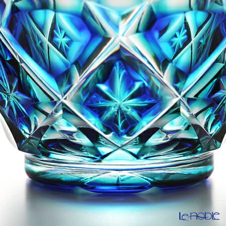 薩摩切子 ミニ猪口 二重被せ 琉璃／緑 翡翠（かわせみ） 60ml 57775