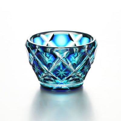 薩摩切子 ミニ猪口 二重被せ 琉璃／緑 翡翠（かわせみ） 60ml 57775 