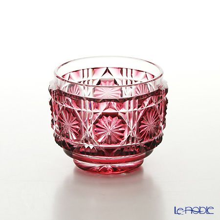 復元薩摩切子 猪口A／1101 八角籠目 金赤