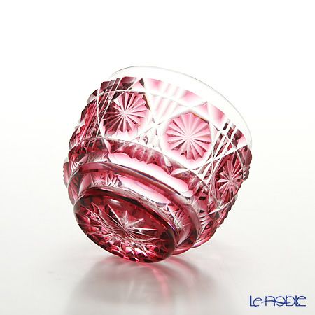 復元薩摩切子 猪口A／1101 八角籠目 金赤