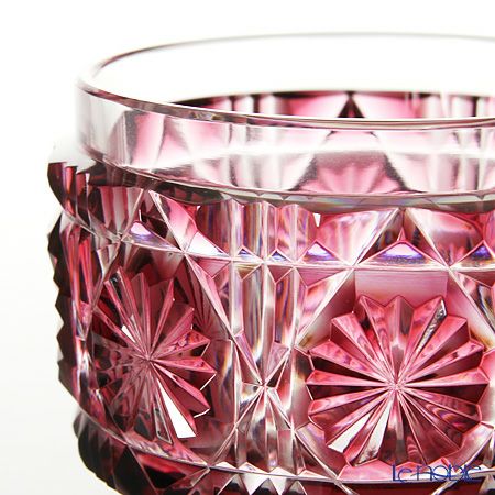 復元薩摩切子 猪口A／1101 八角籠目 金赤