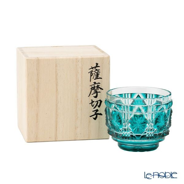 薩摩切子 猪口 八角 籠目文 青　酒器　ぐい呑み　切子 復元薩摩切子 猪口A／1105 八角籠目 緑 | ブランド洋食器専門店ル