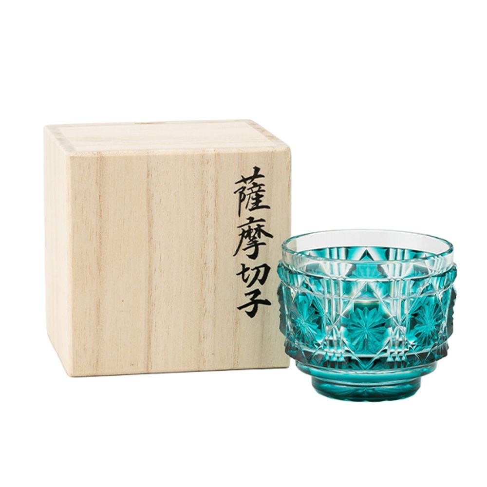 復元薩摩切子 猪口A／1105 八角籠目 緑