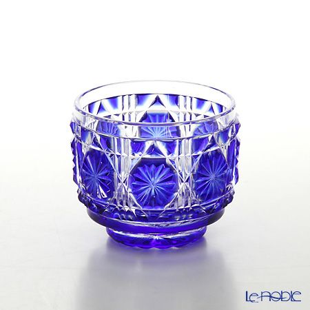 復元薩摩切子 猪口A／1107 八角籠目 瑠璃