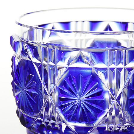 復元薩摩切子 猪口A／1107 八角籠目 瑠璃