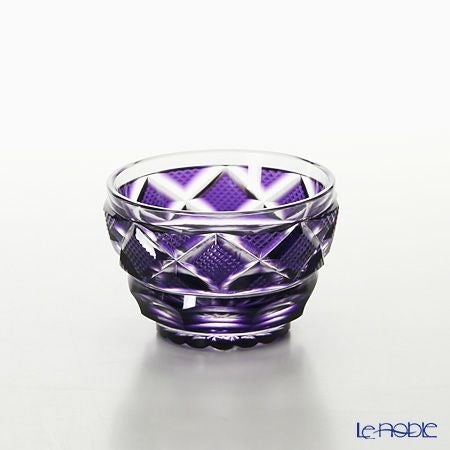 復元薩摩切子 猪口小／1402 矢来に魚子文 紫