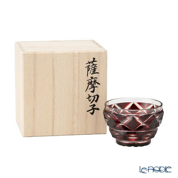 復元薩摩切子 猪口小／1403 矢来に魚子文 銅赤