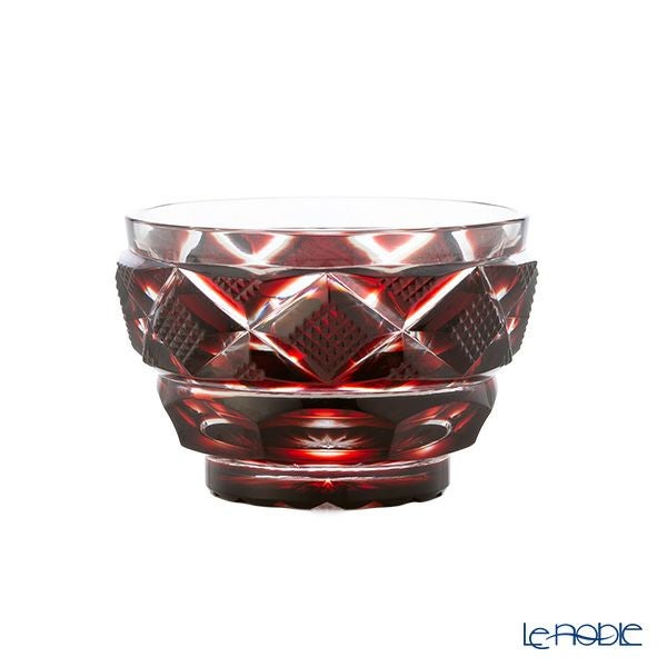 復元薩摩切子 猪口小／1403 矢来に魚子文 銅赤