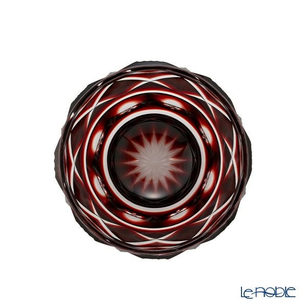 復元薩摩切子 猪口小／1403 矢来に魚子文 銅赤