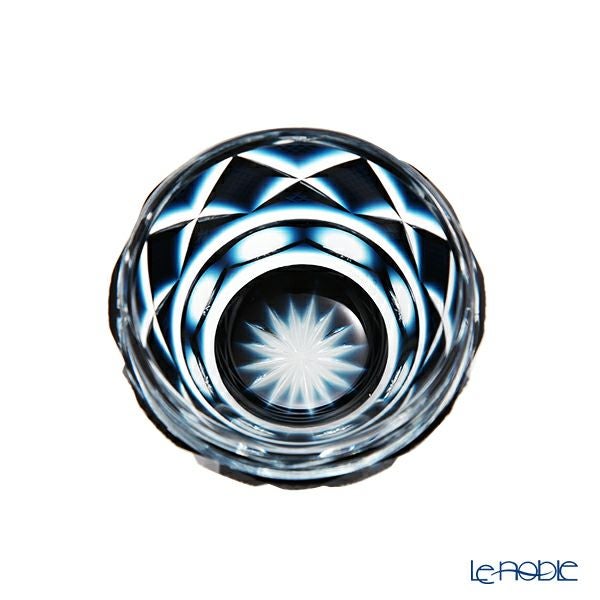 復元薩摩切子 猪口小／1406 矢来に魚子文（やらいにななこもん） 藍