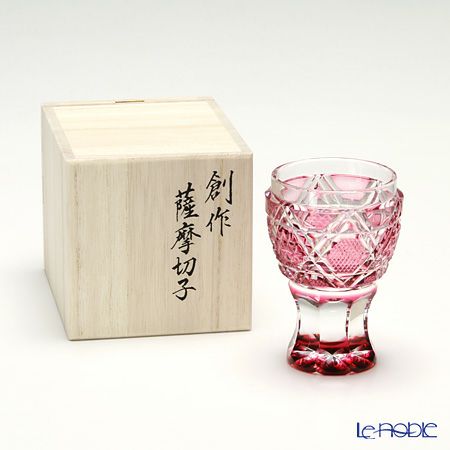 薩摩切子 馬上杯／20501 六角籠目に麻の葉小紋 金赤