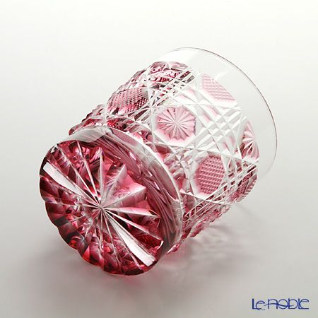 薩摩切子 タンブラー／22001 八角籠目 金赤