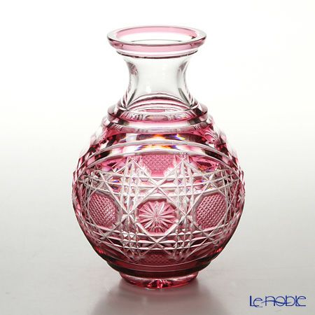 薩摩切子 徳利小A／27201 八角籠目 金赤