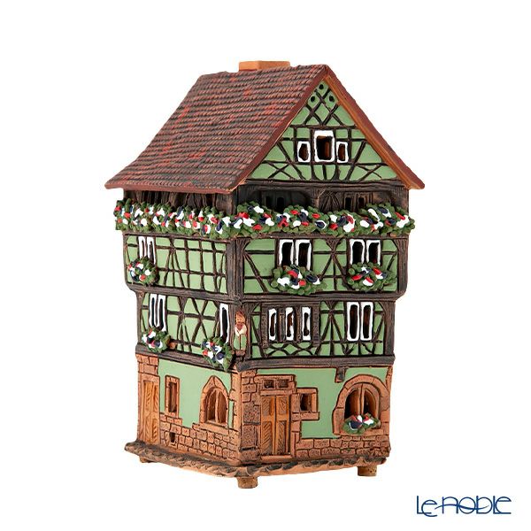 北欧リトアニア製陶器 ミデーネ MIDENE ミニチュアハウス 煙突＆香台付 フランス コルマールの家 グリーン 15cm A249AR-G