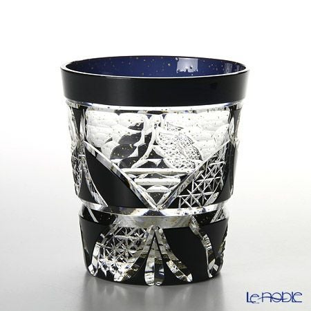 八千代切子 LSB19753SBK-C621 オンザロック 墨色輪違い（わちがい） 255ml 【木箱入】