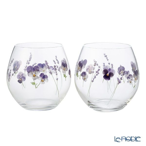 東洋佐々木ガラス 花文 hanafumi ペアフリーグラス ビオラ・ラベンダー柄 380ml G099-T283