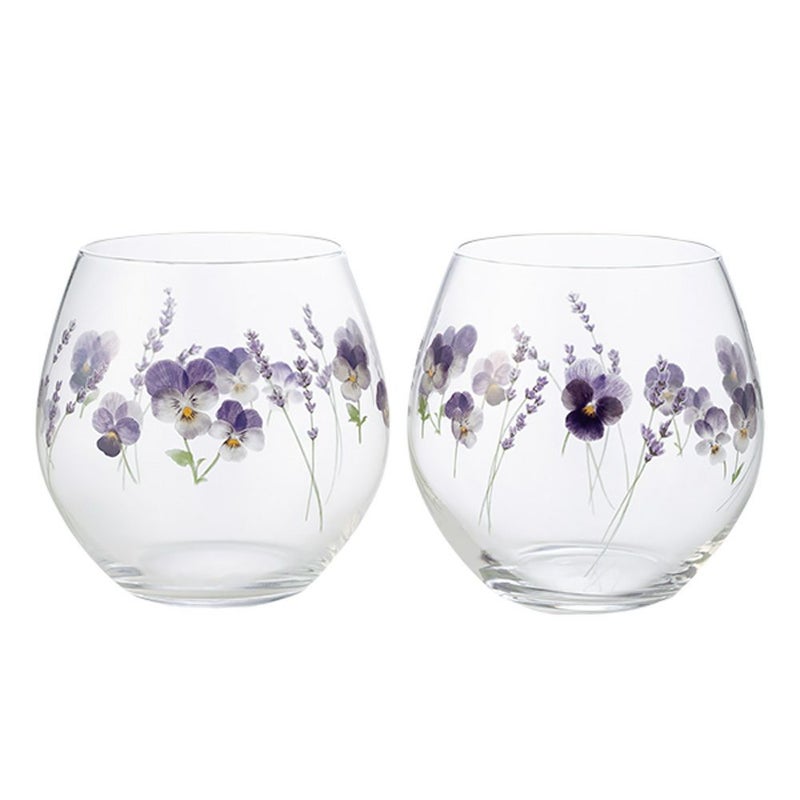 東洋佐々木ガラス 花文 hanafumi ペアフリーグラス ビオラ・ラベンダー柄 380ml G099-T283
