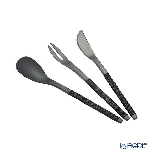 サクライ J-Tone 布着せカトラリー 紗綾 漆黒／漆黒 鶴田一郎デザイン 和菓子ナイフ、スプーン、フォーク 3本セット