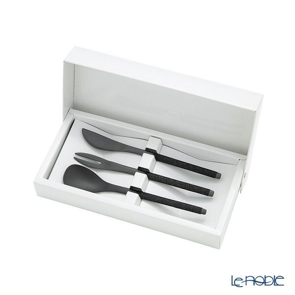 サクライ J-Tone 布着せカトラリー 紗綾 漆黒／漆黒 鶴田一郎デザイン 和菓子ナイフ、スプーン、フォーク 3本セット