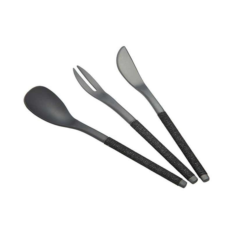 サクライ J-Tone 布着せカトラリー 紗綾 漆黒／漆黒 鶴田一郎デザイン 和菓子ナイフ、スプーン、フォーク 3本セット