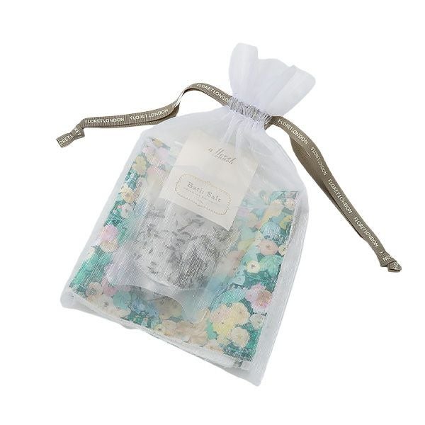 リバティプリントを使用したハンドタオル＆ハーブバスソルト50g （約2回分 不織布袋2枚入） ギフトセット D ホリーホックス GR ナチュラルラベンダーの香り 23SS