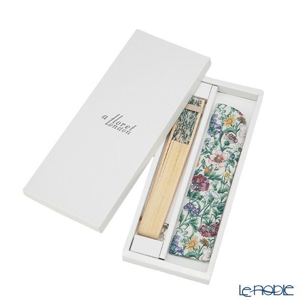 リバティプリント（LIBERTY PRINT）を使用した扇子02 レイチェルメドゥ グリーン チェコビーズチャーム付 共布扇子ケース付