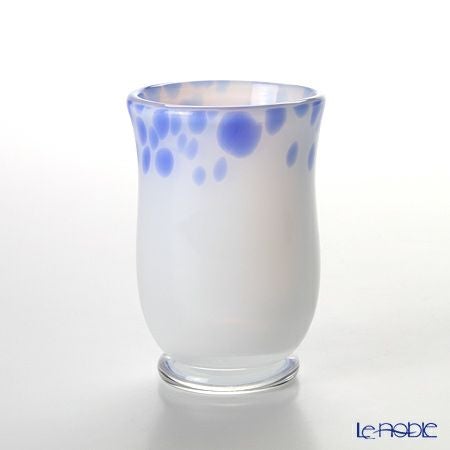 津軽びいどろ 秋村実工房 12ヶ月コレクション 盃 2月 春時雨 ホワイト／ブルー F-62197