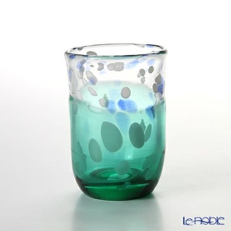 津軽びいどろ 秋村実工房 12ヶ月コレクション 盃 6月 梅雨晴 グリーン／ホワイト F-62201