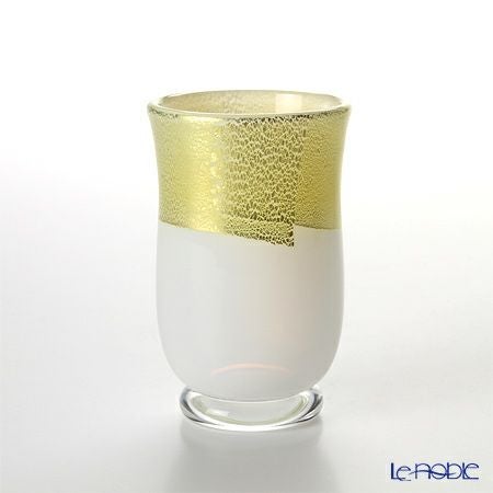 津軽びいどろ 秋村実工房 12ヶ月コレクション 盃 12月 冬銀河 ホワイト／ゴールド F-62207