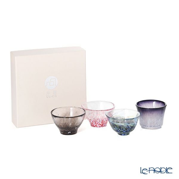 津軽びいどろ あおもりの肴 盃（酒器）セット FS-71593 4点揃え（真鯛・鮪・鯖・鮃）