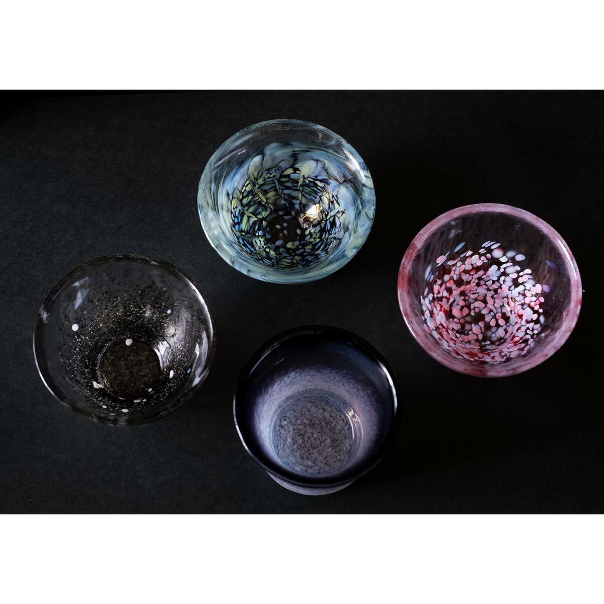 津軽びいどろ あおもりの肴 盃（酒器）セット FS-71593 4点揃え（真鯛・鮪・鯖・鮃）