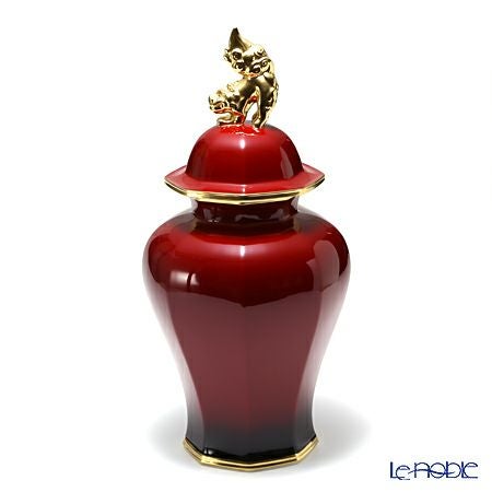 ノリタケ 蓋付辰砂花生 狛犬 T53832／B33