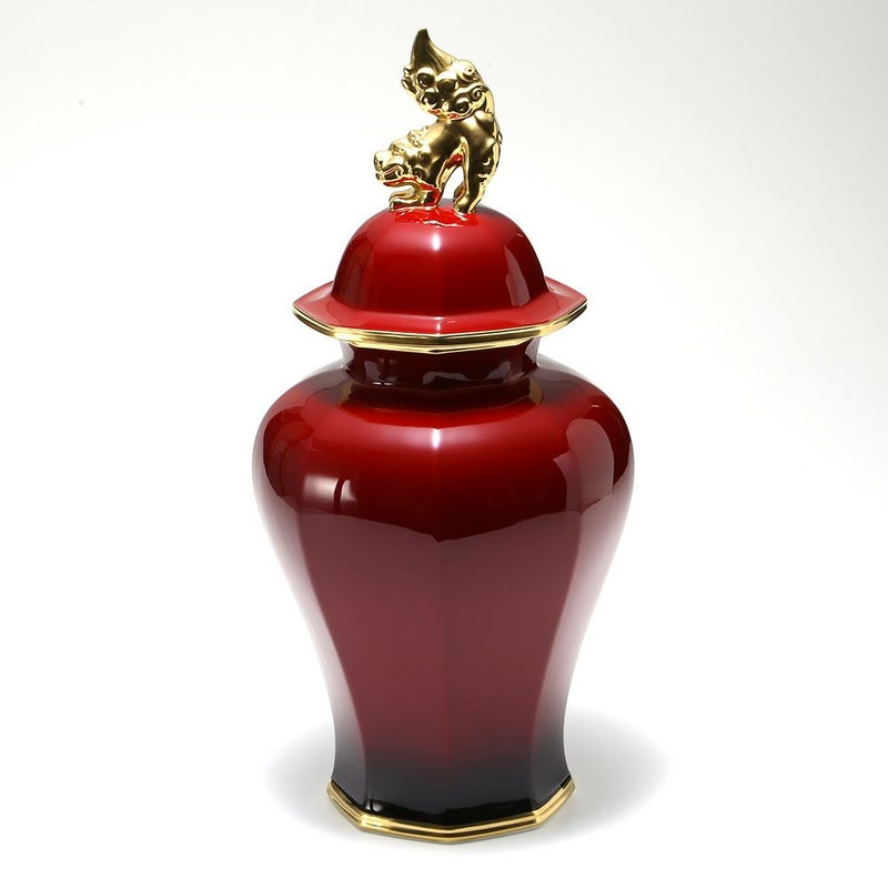 ノリタケ 蓋付辰砂花生 狛犬 T53832／B33