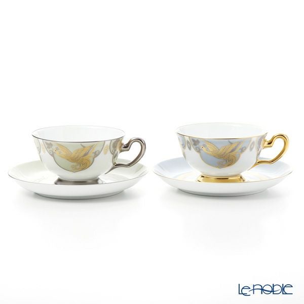 大倉陶園 鳳凰榮白樺紋 碗皿ペアセット 6CR／A946-1